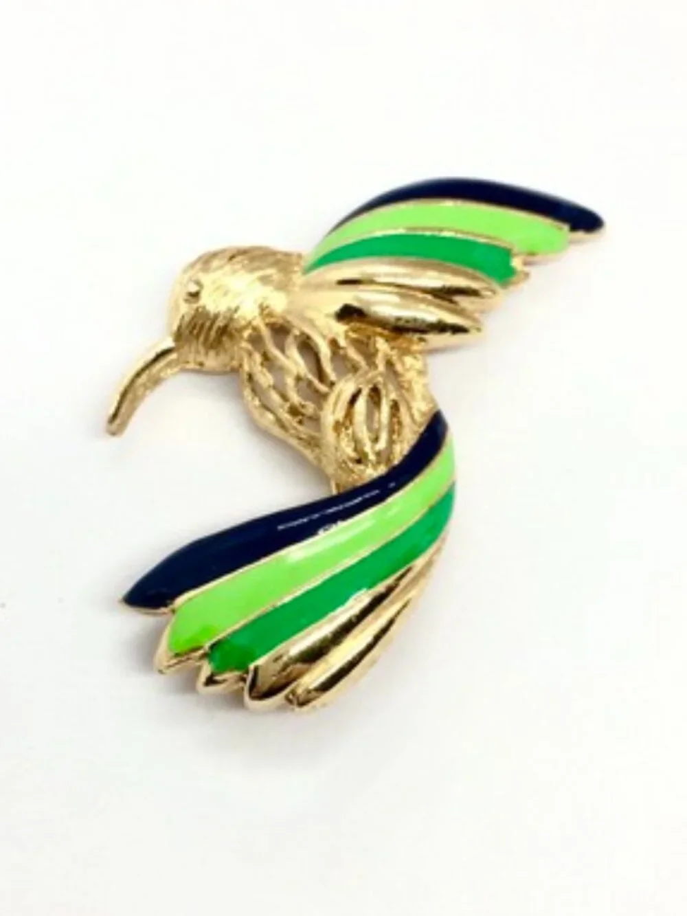 VINTAGE NAPIER BROOCH Hummingbird Bird Blue Green Enamel Gold Tone Figural